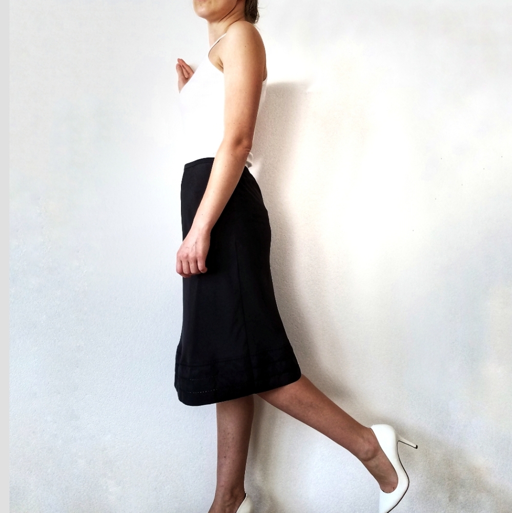 Vintage black slip midi skirt undergarment pull on